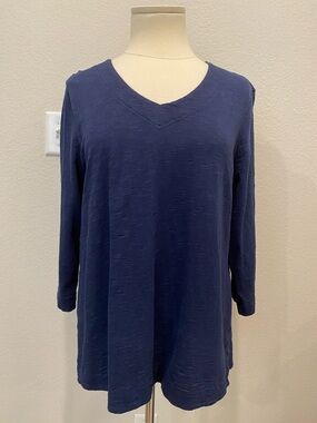 Chico's Navy V-Neck Long Sleeve Tunic Large